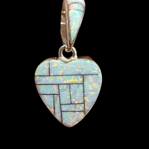 Signed SM Sterling Heart Shaped Inlay Gemstone Pendant Reversible Double Sided - Picture 2 of 11